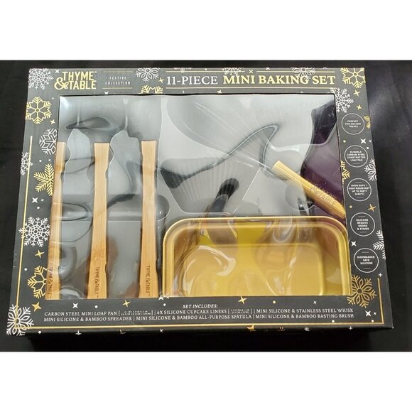 Thyme & Table black gold 11pc MINI BAKING SET loaf pan silicone whisk spatula - Picture 2 of 10
